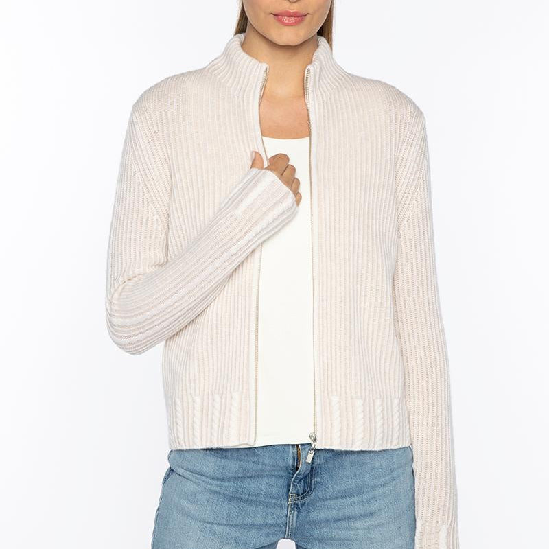 RIB ZIP MOCK CARDIGAN